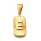 304 Stainless Steel Pendants, Rectangle with Letter Charm, Real 18K Gold Plated, Letter E, 22x12.5x4mm, Hole: 8x4mm