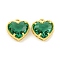 Rack Plating Brass Charms, with Glass, Long-Lasting Plated, Lead Free & Cadmium Free, Heart, Real 18K Gold Plated, Green, 12x12x5.5mm, Hole: 1.2mm