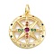 Rack Plating Brass Micro Pave Cubic Zirconia Pendants, Long-Lasting Plated, Lead Free & Cadmium Free, compass, 20x18x3mm, Hole: 3mm