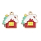 Christmas Alloy Enamel Pendants, Light Gold, House, 18.5x18x1mm, Hole: 1.8mm