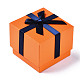 厚紙のジュエリーボックス  リング包装用  ちょう結びの正方形  ダークオレンジ  6.6x6.6x5.2cm CBOX-S022-002B-1