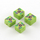 Handmade Square with Flower Polymer Clay Beads CLAY-R060-95-2