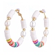 Boucles d'oreilles créoles heishi en laiton de style femmes de basket-ball EJEW-JE04086-01-2