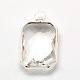 Silver Color Plated Brass Glass Rectangle Octagon Pendants GLAA-M009-C-03S-1