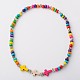 Ensembles de bijoux stretch en perles de rondelle en bois teint: bracelets et colliers SJEW-JS00766-06-4