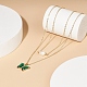 Mariposa de vidrio y colgantes de perlas naturales collar de doble capa con circonita cúbica transparente NJEW-TA00043-02-2