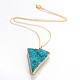 Triangle Brass Electroplated Natural Druzy Agate Crystal Pendant Necklaces NJEW-JN01140-2