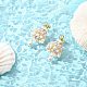 Cloche de perles de coquille naturelle avec boucles d'oreilles pendantes en alliage avec nœud papillon EJEW-MZ00089-2