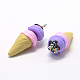 手作り樹脂粘土ペンダント  アイスクリーム  紫色のメディア  37~40x14~16mm  穴：2mm X-CLAY-Q240-003C-2