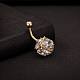 Real 18K Gold Plated Brass Rhinestone Cube Navel Ring Belly Rings AJEW-EE0001-49A-2