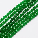 Chapelets de perles en jade de Malaisie naturelle, perles rondes teints, verte, 6mm, Trou: 1mm, Environ 64 pcs/chapelet, 15 pouce