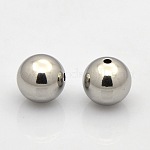 Perles rondes en 201 acier inoxydable, couleur inoxydable, 10mm, Trou: 2mm