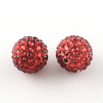 Perles graduées en résine transparente avec strass, avec des perles rondes acrylique uv de placage à l'intérieur, rouge, 12mm, Trou: 2~2.5mm