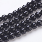 Chapelets de perles en pierre noire synthétique, ronde, peint, noir, 8mm, Trou: 1mm, Environ 50 pcs/chapelet, 16 pouce