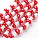Fili di perline di lampwork fatti a mano a tema autunnale, fungo, rosso, 16x12mm, Foro: 1.8 mm, circa 25pcs/filo, 16 pollice
