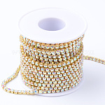 Brass Rhinestone Strass Chains, with Spool, Rhinestone Cup Chains, Raw(Unplated), Nickel Free, Crystal AB, 4mm, about 10yards/roll