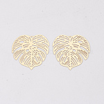 Brass Pendants, Tropical Leaf Charms, Etched Metal Embellishments, Long-Lasting Plated, Monstera Leaf, Light Gold, 26x26x0.3mm, Hole: 1.2mm