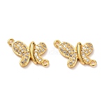 Brass Micro Pave Cubic Zirconia Links Connectors, Real 18K Gold Plated, Long-Lasting Plated, Butterfly, Clear, 13x20x3mm, Hole: 1.4mm