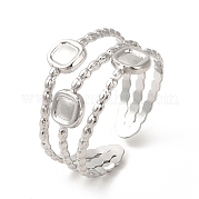304 anillo de puño abierto triple cuadrado de acero inoxidable para mujer RJEW-E063-11P