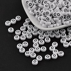 Abalorios de acrílico, con agujero horizontal, carta, plano y redondo, letra o, 7x4mm, agujero: 1.2~1.8 mm, aproximamente 3500 unidades / 500 g