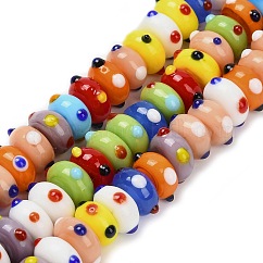 Cuentas irregulares hechas a mano hechas con lampwork, rerondana plana, colorido, 10~11x5~5.5mm, agujero: 1.8 mm, aproximamente 40 pcs / cadena, 8.46'' (21.5 cm)