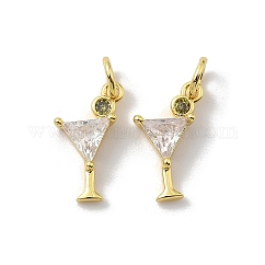 Pendenti in ottone con zirconi cubici, bere incantesimi, con anello di salto, placcatura cremagliera, placcato di lunga durata,  cadmio& piombo libero, vero placcato oro 18k, chiaro, 15x7.5x3mm, Foro: 3 mm