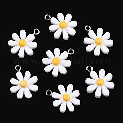 Pendenti in resina opaca, ciondoli fiore margherita, bianco, 21x17x5.5mm, Foro: 2 mm