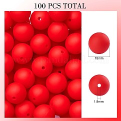 100 pièces perles de silicone perles rondes en caoutchouc 15mm perles d'espacement en vrac pour fournitures de bricolage bijoux fabrication de porte-clés, rouge, 15mm