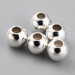 Messing-Abstandshalterkugeln, cadmiumfrei und bleifrei, langlebig plattiert, Runde, 925 Sterling versilbert, 4x3.5 mm, Bohrung: 1.6 mm