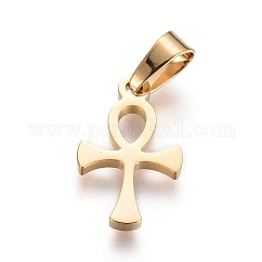 Colgantes de acero inoxidable 304 con temática de Pascua, cruz ankh, dorado, 16x9x1.3mm, agujero: 6x3 mm