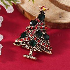Spille in lega di zinco con strass a tema natalizio per vestiti da zaino, albero di Natale, 42x32mm