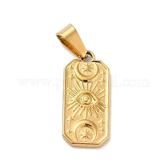 Pendenti in acciaio inox 304 con placcatura sotto vuoto pvd, placcato di lunga durata, con ganci a scatto in acciaio inossidabile 201, rettangolo con luna e stella e occhio, oro, 22.5x10x2mm, Foro: 6.7x3 mm