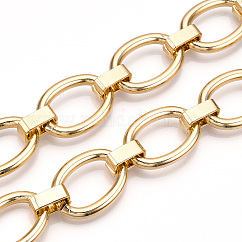 Chaînes à maillons ovales en aluminium, non soudée, or clair, 27.5x19x4mm, 12x5x1.5mm