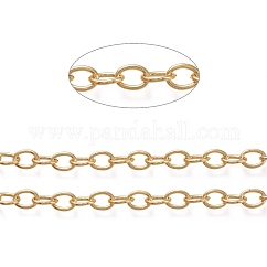 Catene portacavi in ​​ottone,  cadmio& piombo libero, ovale non saldato, placcato di lunga durata, con la bobina, vero placcato oro 18k, link: 11x8x1.5 mm, circa 16.4 piedi (5 m)/rotolo