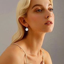 4 пара латунных текстурированных плоских круглых серег с застежкой-русалкой EJEW-HS0001-22P