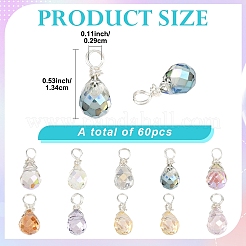 60 шт. 10 подвески в форме капли из стекла&nbsp;PALLOY-YW00137