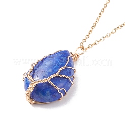 Слеза из натурального драгоценного камня с подвеской из дерева NJEW-JN03869