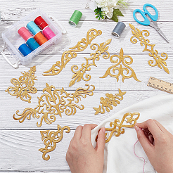 16個 8スタイル ポリエステル コンピューター刺繍 アイロン/縫い付けパッチ  エスニック風メタリック糸刺繍アップリケ  接着剤付き  花柄  29~90x68~198x1mm  2個/スタイル&nbsp;PATC-NB0001-10