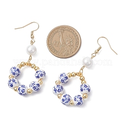 Круглые подвесные серьги из печатного фарфора&nbsp;EJEW-JE06838-02