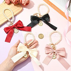 4 шт. 4-цветный сплав имитация жемчуга бант брелок для ключей для украшения ST-CJ0028-03