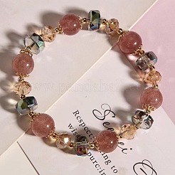 Braccialetti elasticizzati da donna in lega di vetro con perline rotonde a rondella.&nbsp;WG9FDAD-01