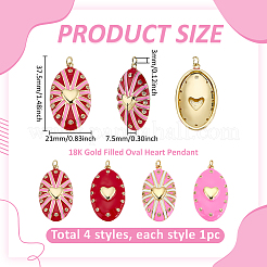 4 шт. 4 стиля овальные подвески с сердечками из латуни с микропаве из кубического циркония&nbsp;KK-PH0013-97
