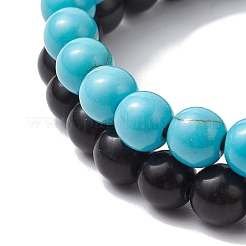 2шт. 2-х цветные синтетические бирюзовые браслеты с бусинами для женщин и мужчин&nbsp;BJEW-JB11552