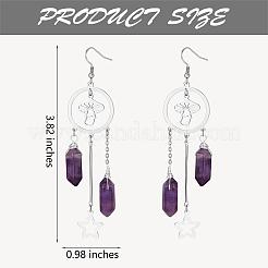 Серьги-люстры с натуральным аметистом&nbsp;EJEW-SW00017-01