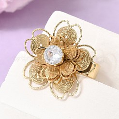 201 anelli a polsino regolabili da donna in acciaio inossidabile con pavé di zirconi cubici singoli.&nbsp;RJEW-K318-02I-G