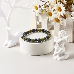 Круглый эластичный браслет из натурального нефрита&nbsp;BJEW-JB06657-02