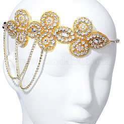 Цветок полиэстер стразы и сплав пластика жемчуг кисточка цепочка аксессуары для волос OHAR-WH20020-02G