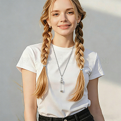Collane con ciondolo per ceneri in acciaio inossidabile 304 con bottiglia cilindrica in vetro trasparente&nbsp;NJEW-ME0001-26