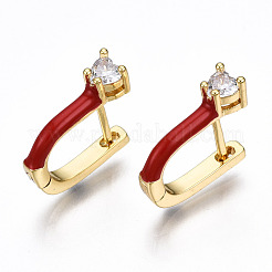 Серьги-кольца Huggie из латуни с прозрачным фианитом и прозрачным фианитом EJEW-T014-31G-NF