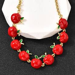 День учителя латунные красные эмалевые ожерелья из фруктовых звеньев NJEW-K287-04B-G
